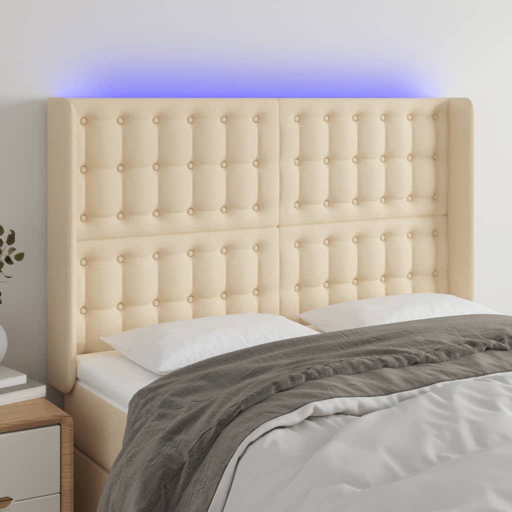 Hoofdbord LED 147x16x118/128 cm stof crèmekleurig is nu te koop bij PeponiXL, paradijselijk wonen!