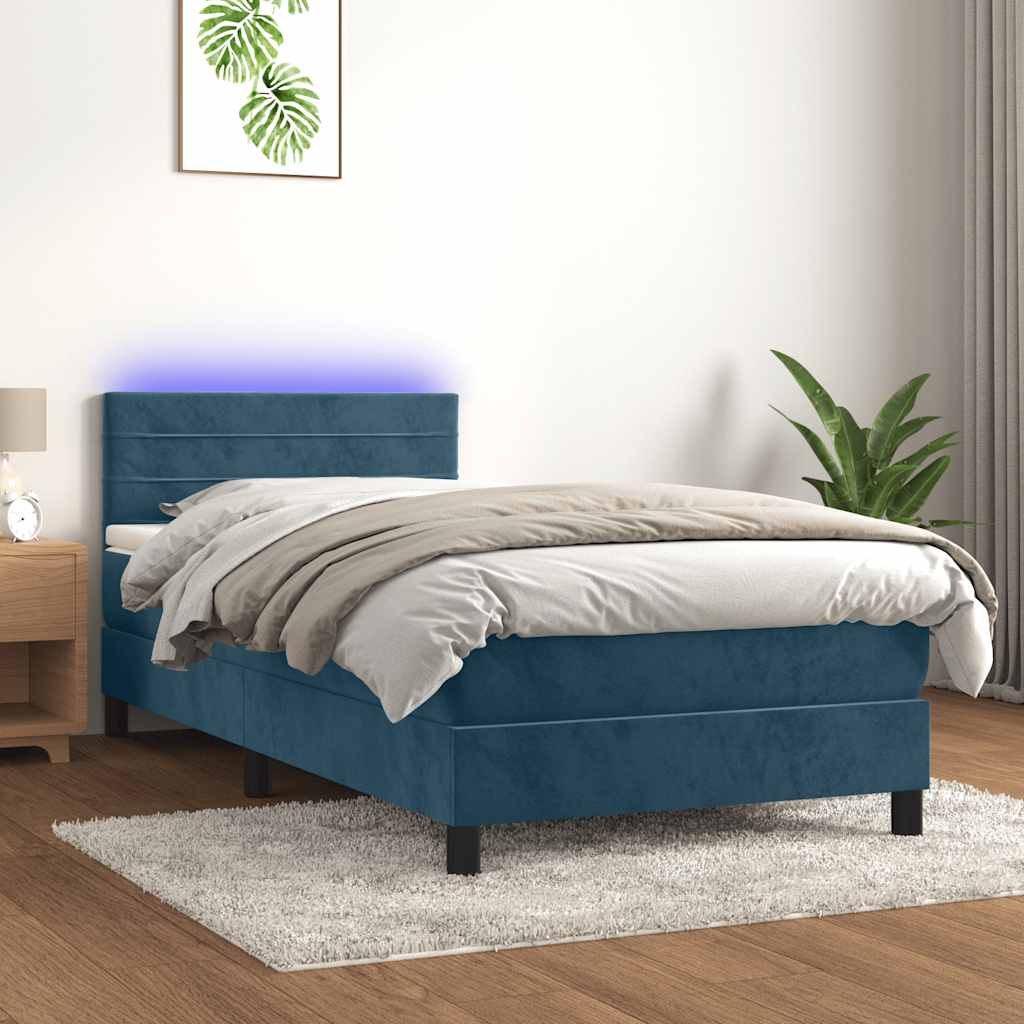 Boxspring met matras en LED fluweel donkerblauw 90x190 cm is nu te koop bij PeponiXL, paradijselijk wonen!