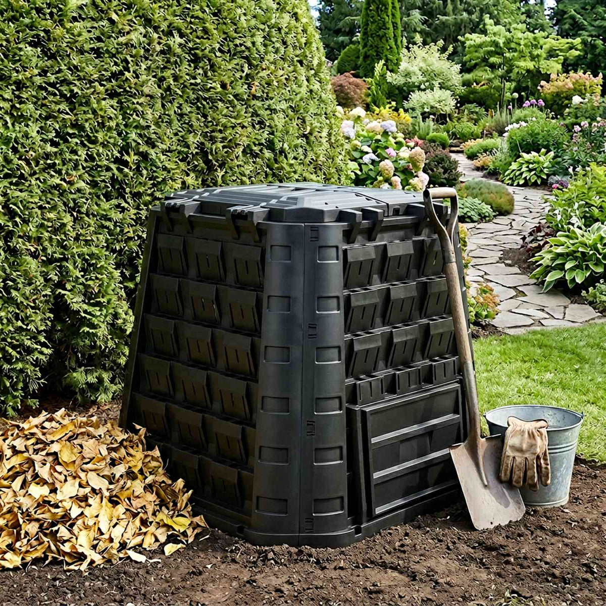 Tuincomposter Zwart 91 x 91 x 83 cm 100% PP is nu te koop bij PeponiXL, paradijselijk wonen!