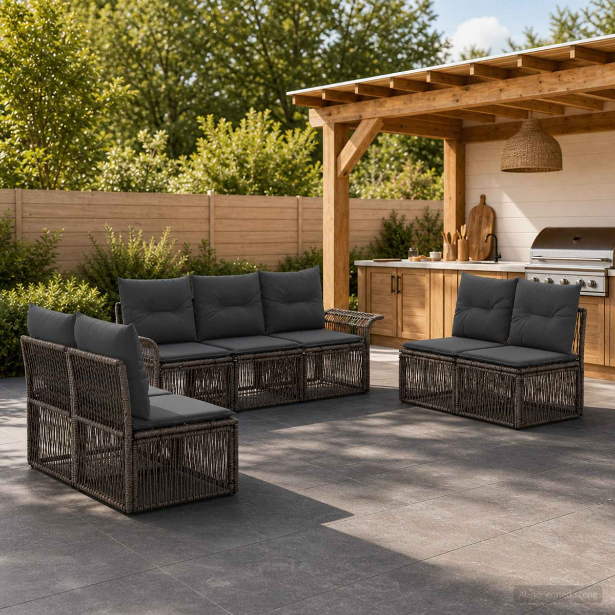 Tuinbankenset 7 pcs Grijs poly rattan is nu te koop bij PeponiXL, paradijselijk wonen!