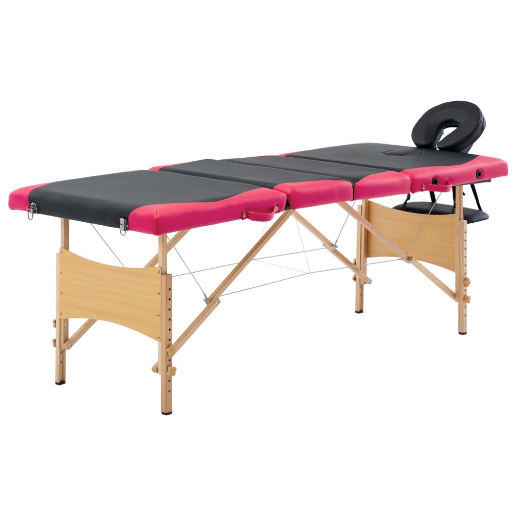 Massagetafel inklapbaar 4 zones hout zwart en roze is nu te koop bij PeponiXL, paradijselijk wonen!