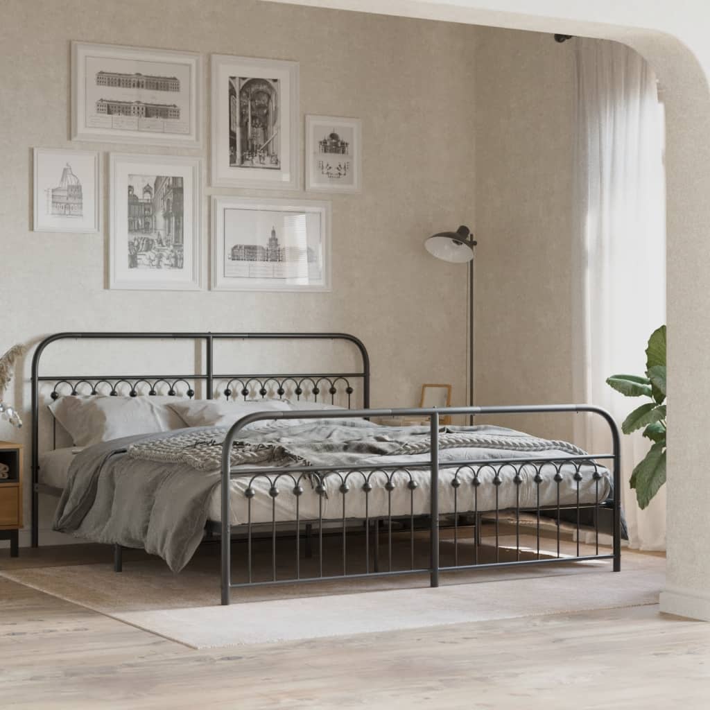 Bedframe met hoofd- en voeteneinde metaal zwart 183x203 cm is nu te koop bij PeponiXL, paradijselijk wonen!