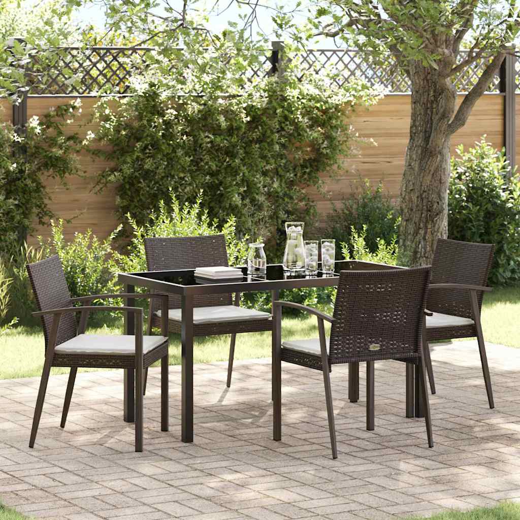 Tuin eettafelset 5 pcs Bruin en zwart PE Rattan is nu te koop bij PeponiXL, paradijselijk wonen!