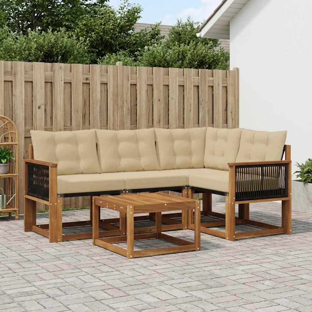Buiten bankenset met kussen 5 pcs Natuurlijk en Beige is nu te koop bij PeponiXL, paradijselijk wonen!