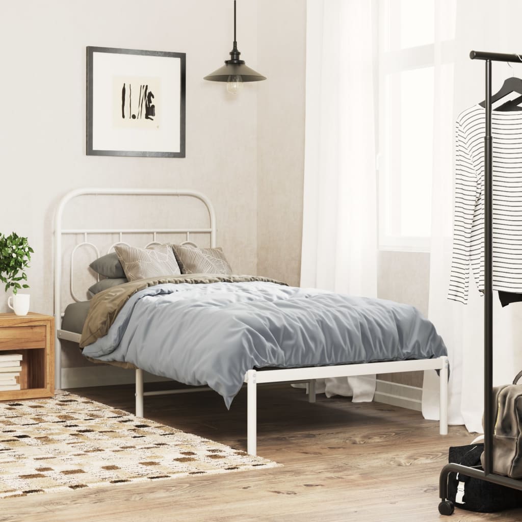 Bedframe met hoofdbord metaal wit 80x200 cm is nu te koop bij PeponiXL, paradijselijk wonen!