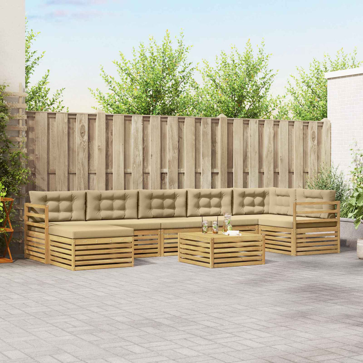 Buiten bankenset met kussen 8 pcs Wit en Beige Polyester is nu te koop bij PeponiXL, paradijselijk wonen!