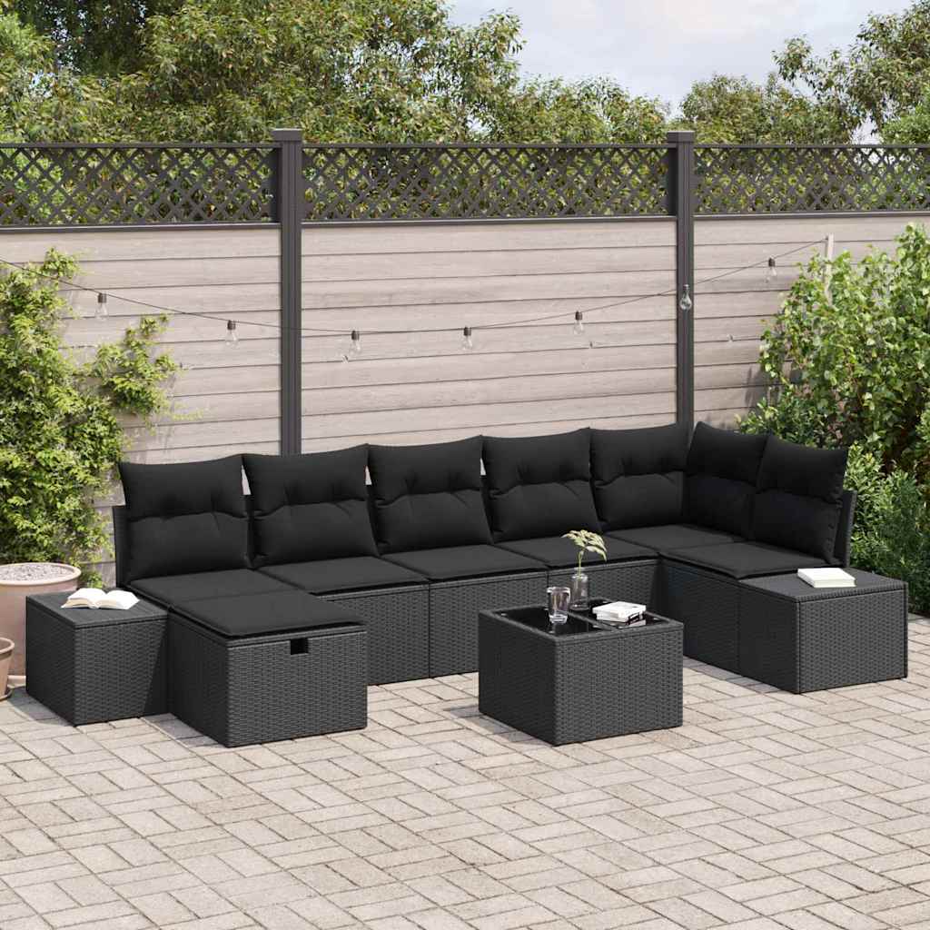 Tuin Sofa Set met kussen 8 pcs Zwart poly rattan is nu te koop bij PeponiXL, paradijselijk wonen!
