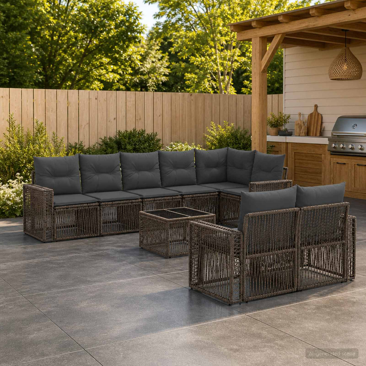 Tuinbankenset 9 pcs Grijs en Donkergrijs poly rattan is nu te koop bij PeponiXL, paradijselijk wonen!