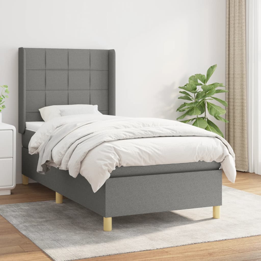 Boxspring met matras stof donkergrijs 100x200 cm is nu te koop bij PeponiXL, paradijselijk wonen!