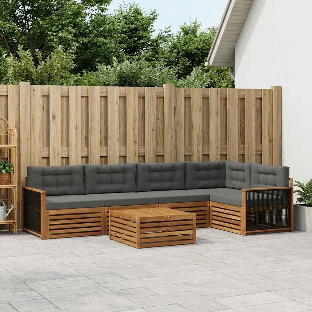 Buiten bankenset met kussen 6 pcs Natuurlijk en Antraciet is nu te koop bij PeponiXL, paradijselijk wonen!