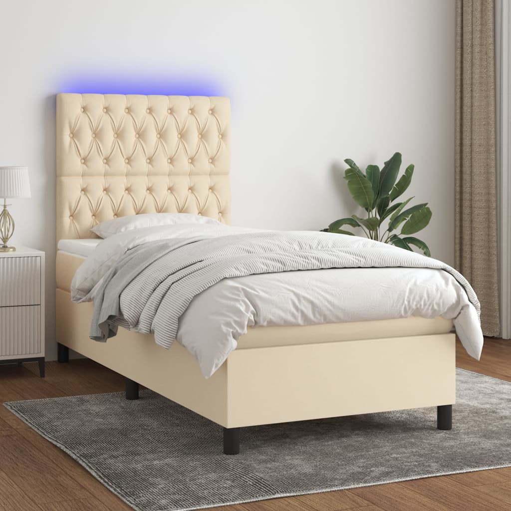 Boxspring met matras en LED stof crèmekleurig 80x200 cm is nu te koop bij PeponiXL, paradijselijk wonen!