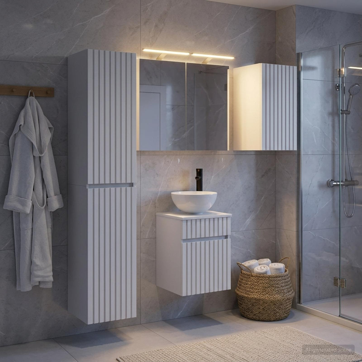 Badkamerkastenset 5 st Wit Bewerkt hout is nu te koop bij PeponiXL, paradijselijk wonen!