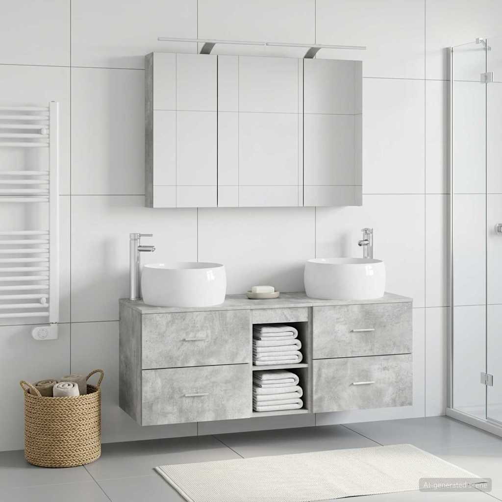 Badkamermeubelset 4 st Betongrijs Bewerkt hout en glas is nu te koop bij PeponiXL, paradijselijk wonen!