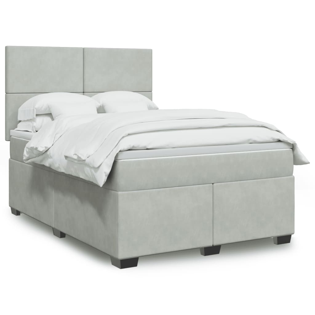Boxspring met matras fluweel lichtgrijs 140x190 cm is nu te koop bij PeponiXL, paradijselijk wonen!