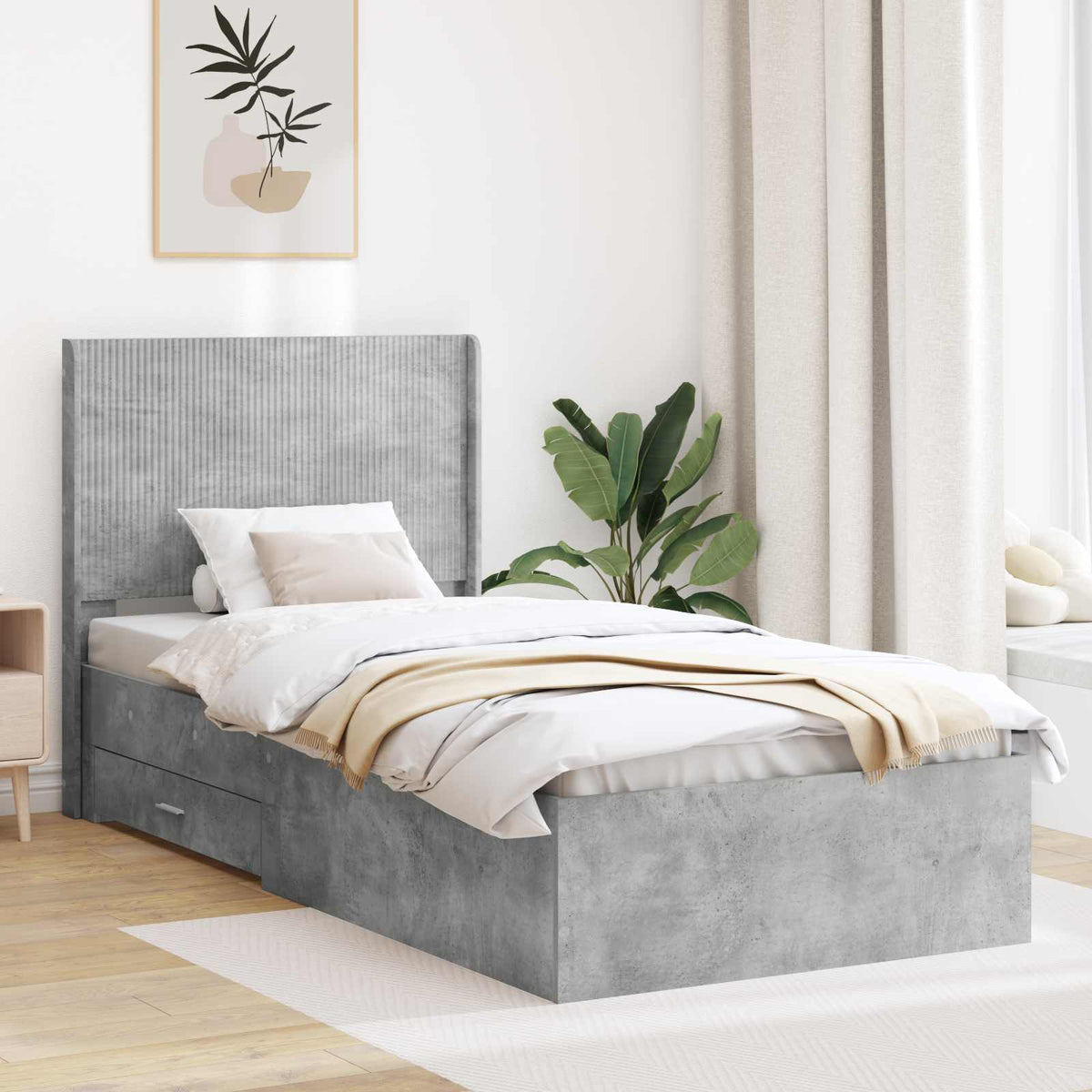 Bedframe met opbergruimte en hoofdbord Betongrijs 100 x 200 cm is nu te koop bij PeponiXL, paradijselijk wonen!