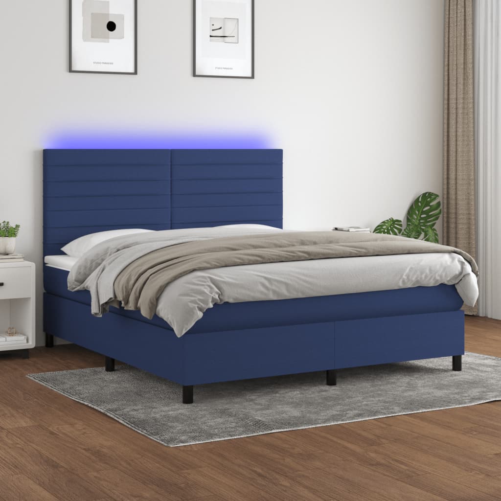 Boxspring met matras en LED stof blauw 160x200 cm is nu te koop bij PeponiXL, paradijselijk wonen!