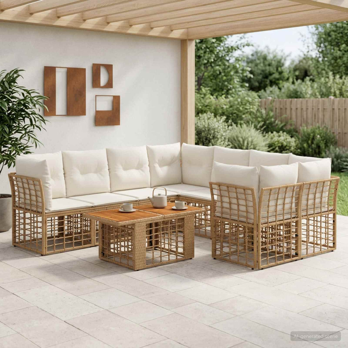 Tuinbankenset 9 st Natuurlijk en Crème Wit poly rattan is nu te koop bij PeponiXL, paradijselijk wonen!