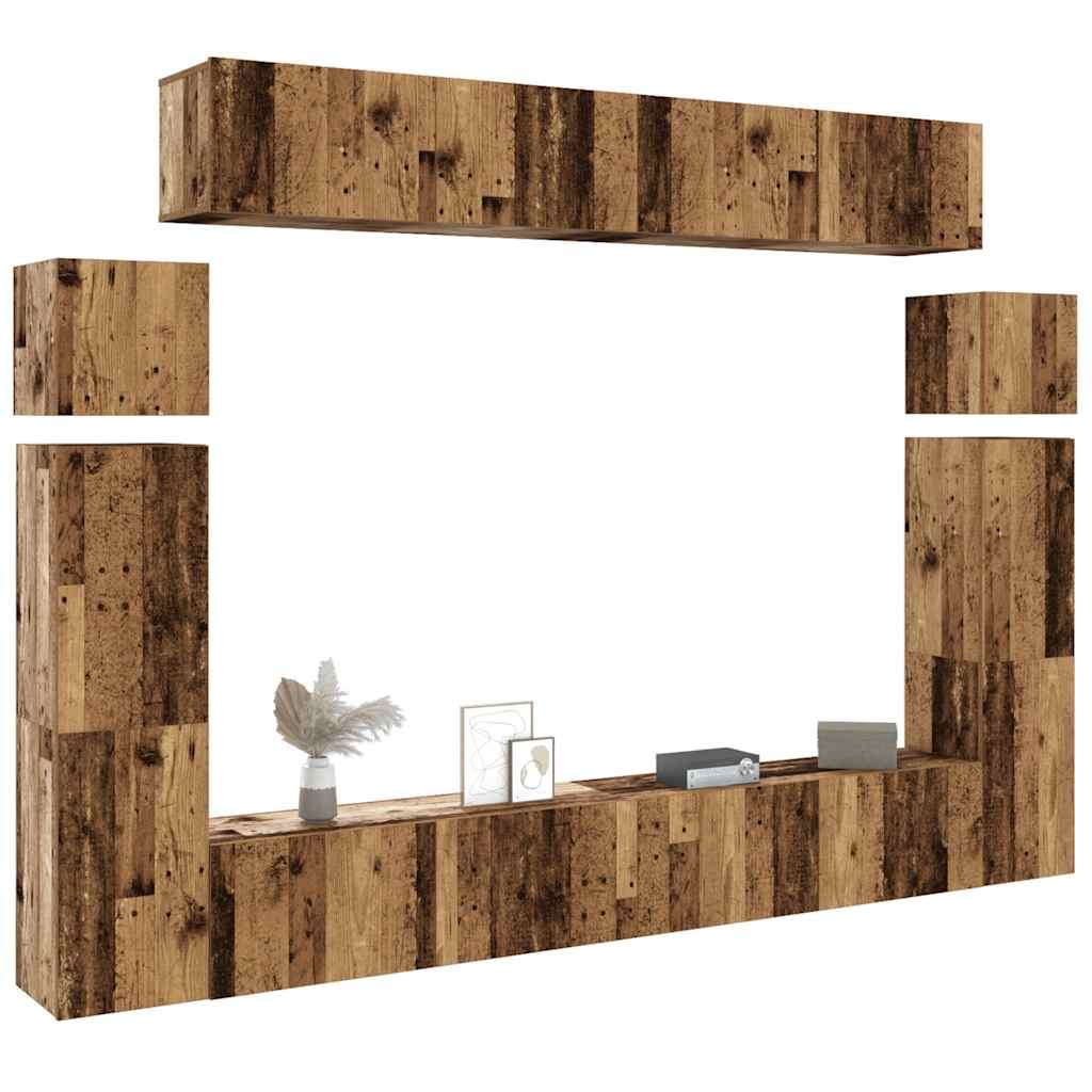 8-delig Tv-meubelset wandmontage bewerkt hout oud houtkleurig is nu te koop bij PeponiXL, paradijselijk wonen!