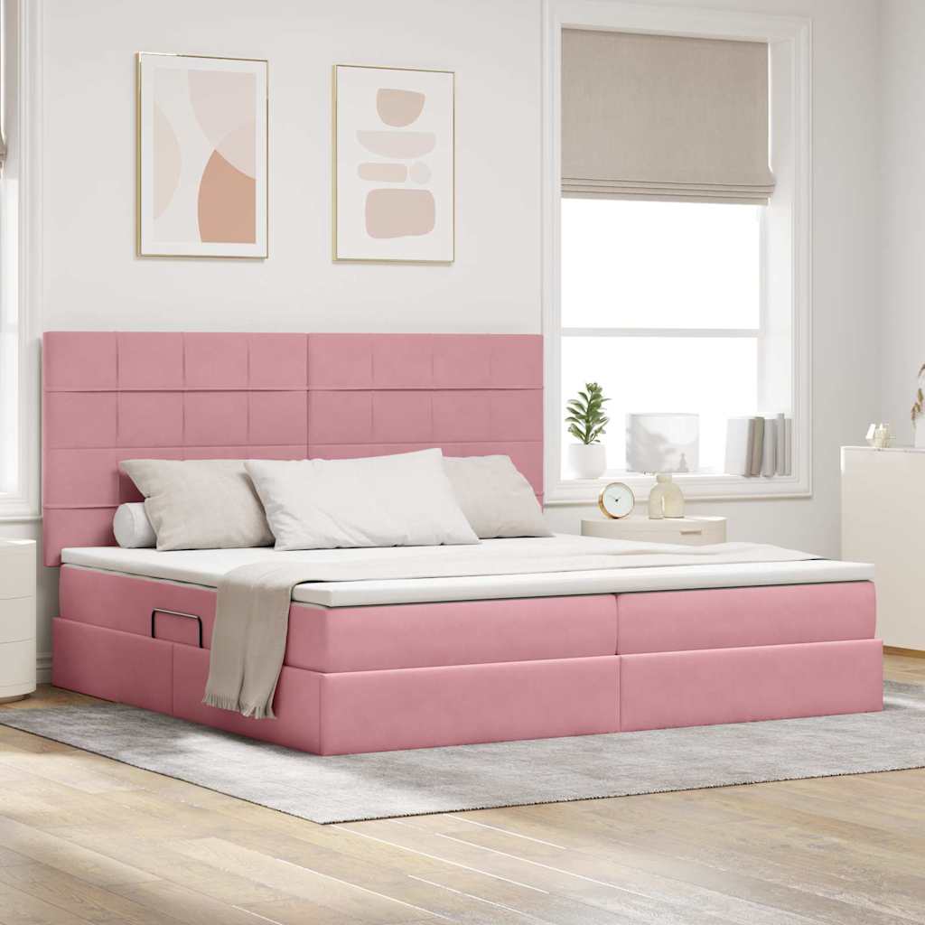 Opslag bed met matras met matras Roze 200 x 200 cm Fluweel is nu te koop bij PeponiXL, paradijselijk wonen!