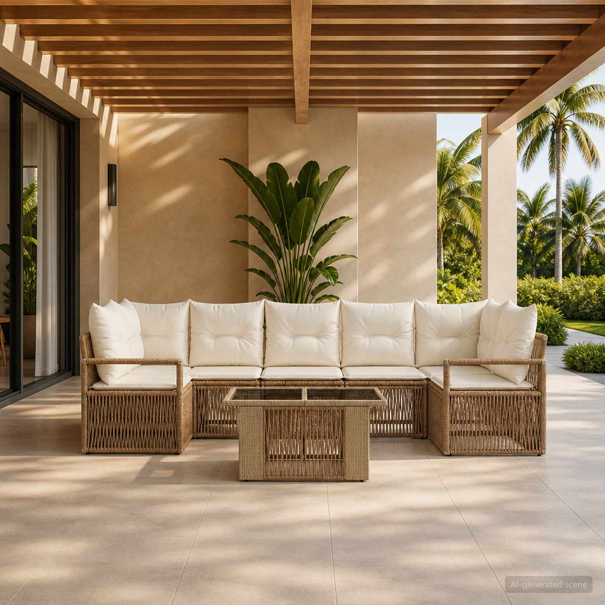 Tuinbankenset 8 st Beige en Crème Wit poly rattan is nu te koop bij PeponiXL, paradijselijk wonen!