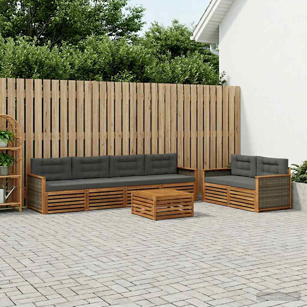 Buiten bankenset met kussen 7 pcs Natuurlijk en Antraciet is nu te koop bij PeponiXL, paradijselijk wonen!