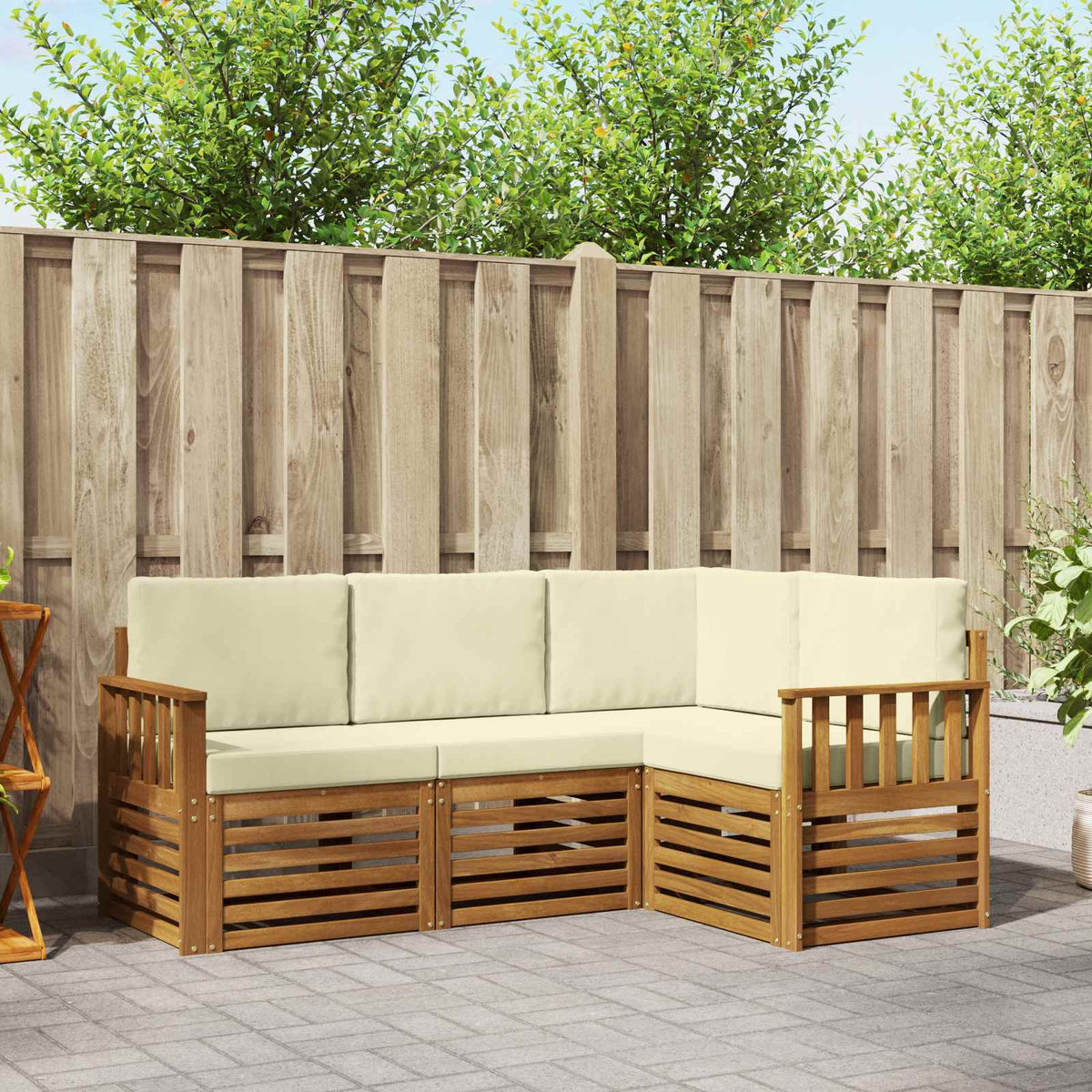 Sofa-Sets 4 pcs Natuurlijk en Crème Massief Acaciahout is nu te koop bij PeponiXL, paradijselijk wonen!