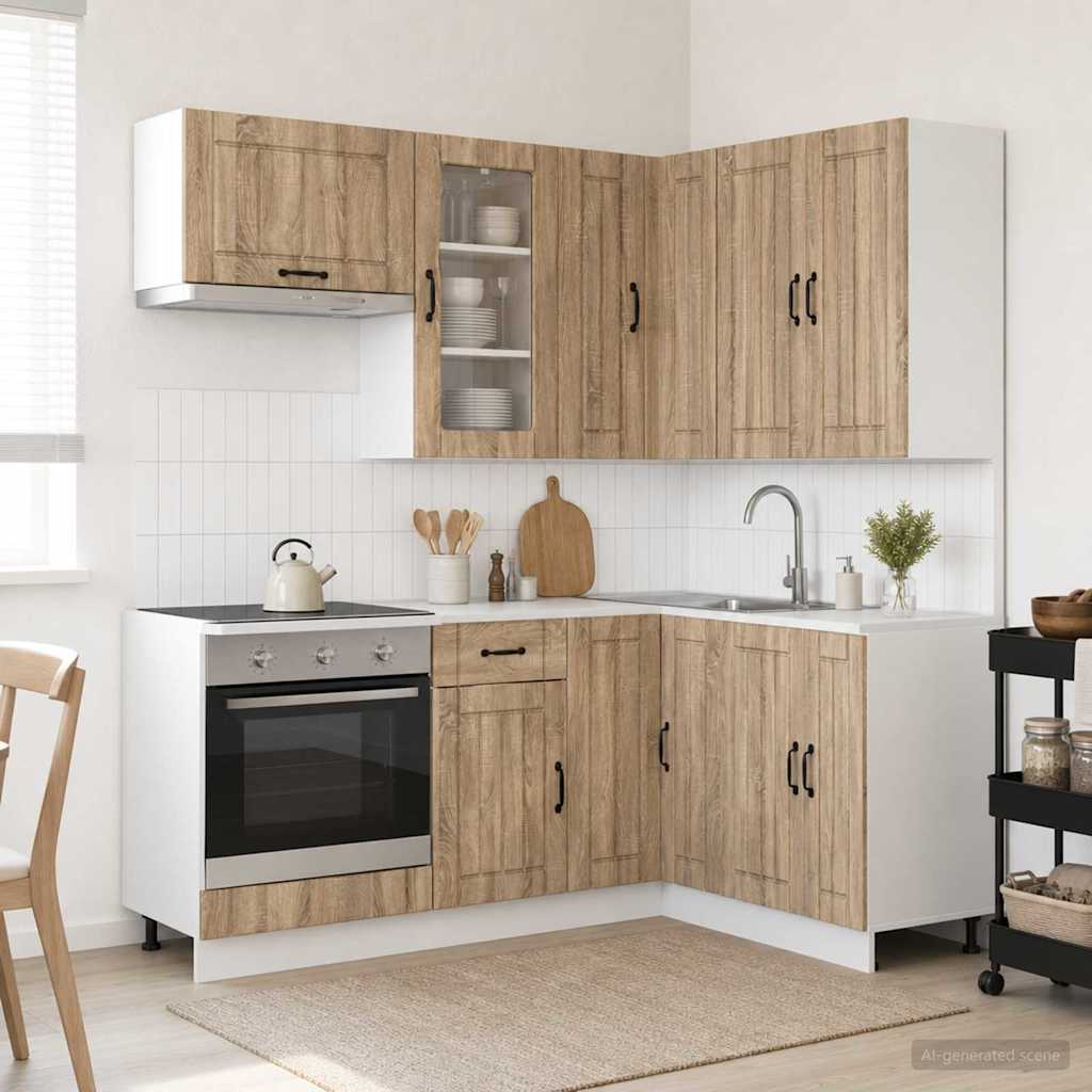 Keukenblok LUCCA 8 pcs Sonoma Eiken Bewerkt hout is nu te koop bij PeponiXL, paradijselijk wonen!