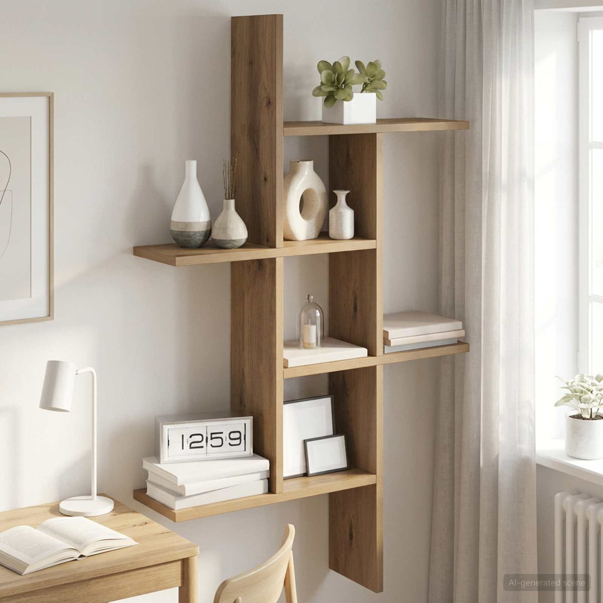 Wandplank Artisanaal eiken 61 x 15 x 102 cm Bewerkt hout is nu te koop bij PeponiXL, paradijselijk wonen!