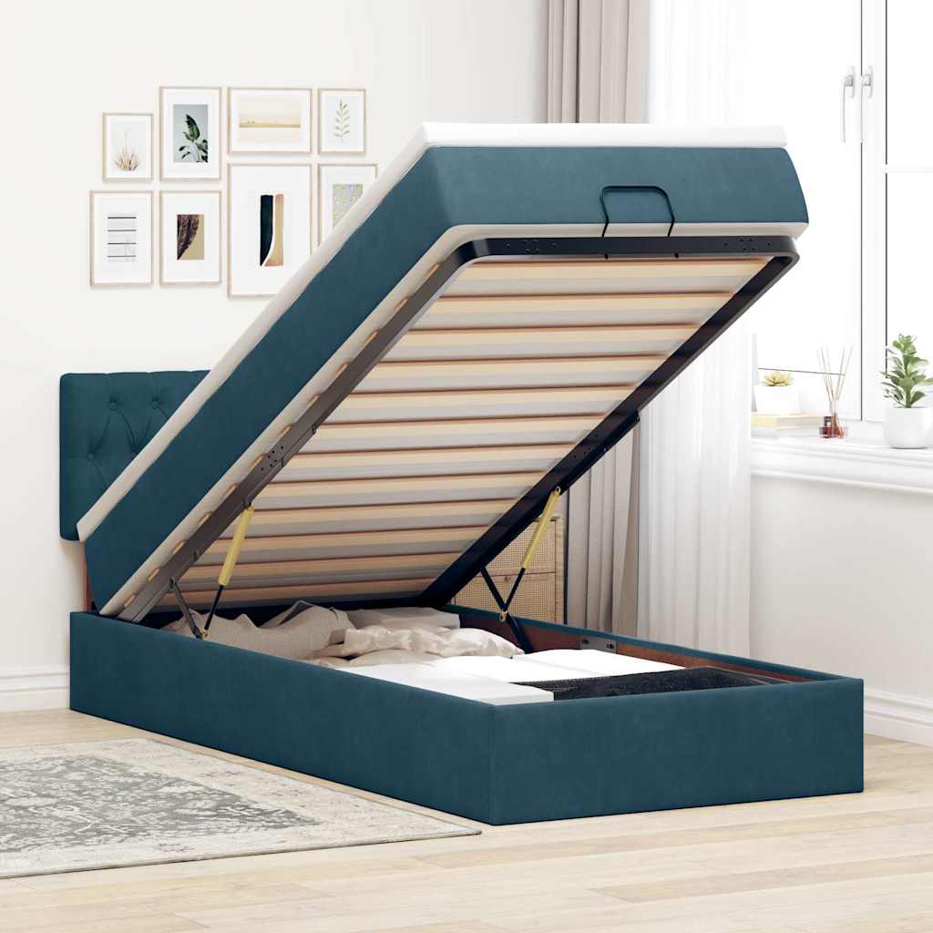 Ottoman bed met matras en LED's 100x200 cm fluweel donkerblauw is nu te koop bij PeponiXL, paradijselijk wonen!