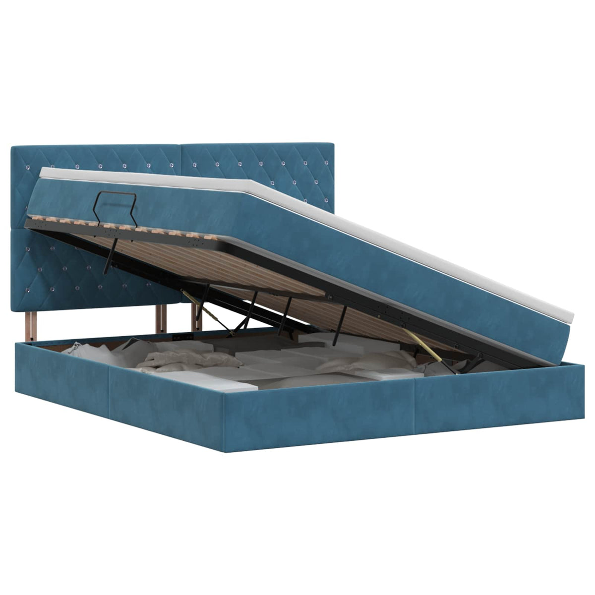 Opslag bed met matras Donkerblauw 140 x 200 cm Fluweel is nu te koop bij PeponiXL, paradijselijk wonen!