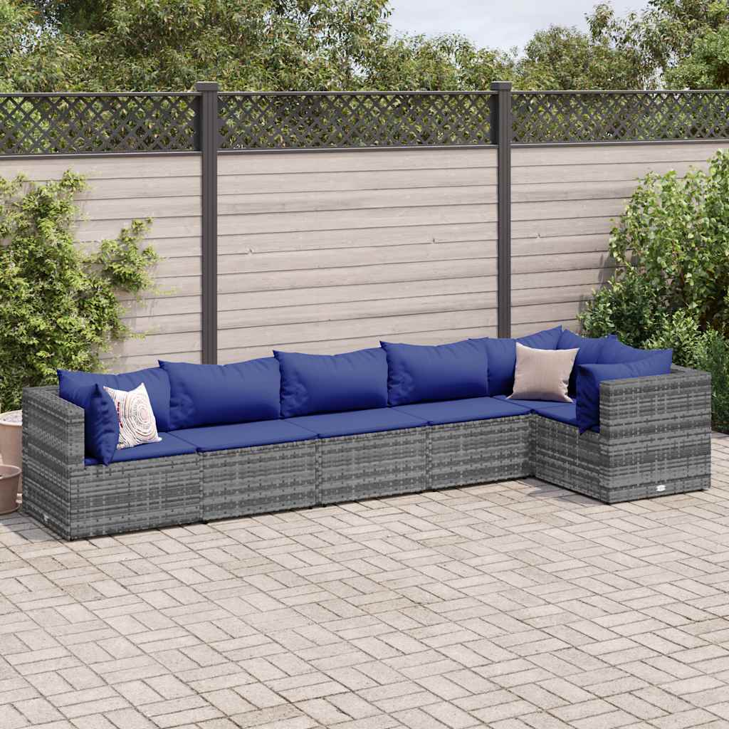 6-delige Loungeset met kussens poly rattan grijs is nu te koop bij PeponiXL, paradijselijk wonen!