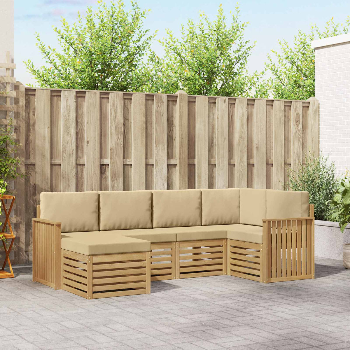 Buiten bankenset 6 pcs Wit en Beige Polyester is nu te koop bij PeponiXL, paradijselijk wonen!