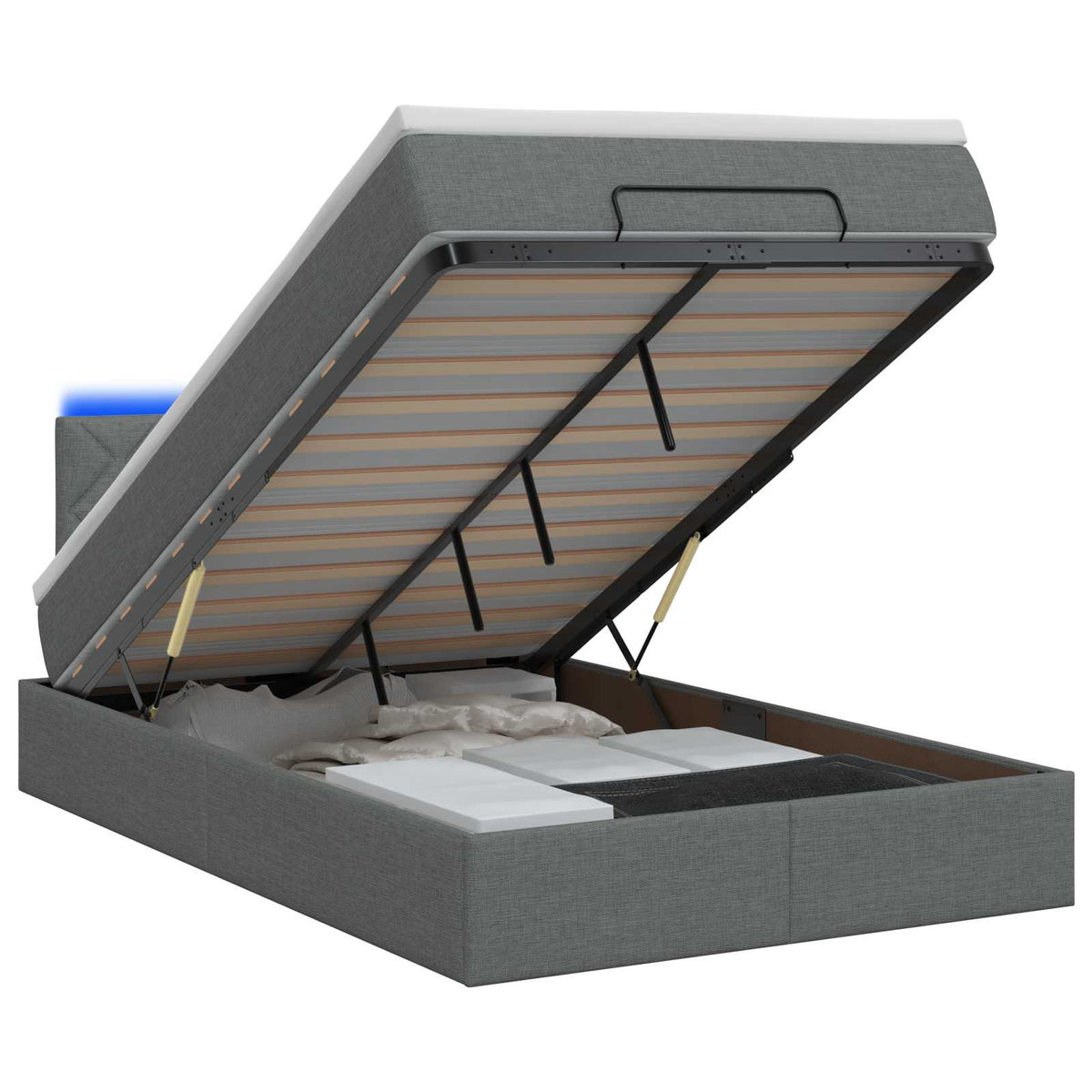 Ottoman Bed met Matrassen en LED Donkergrijs 120 x 200 cm Stof is nu te koop bij PeponiXL, paradijselijk wonen!
