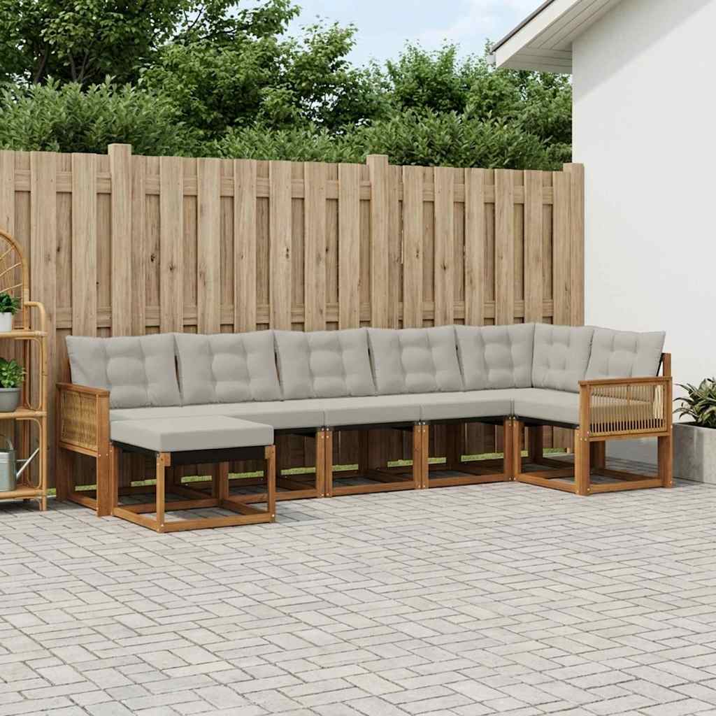 Buiten bankenset met kussen 7 pcs Naturel en lichtgrijs is nu te koop bij PeponiXL, paradijselijk wonen!