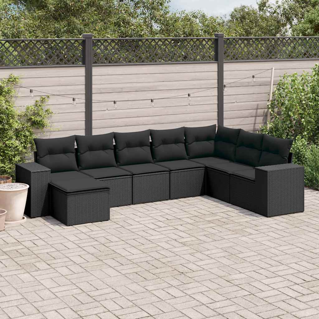 8-delige Loungeset met kussens poly rattan zwart is nu te koop bij PeponiXL, paradijselijk wonen!