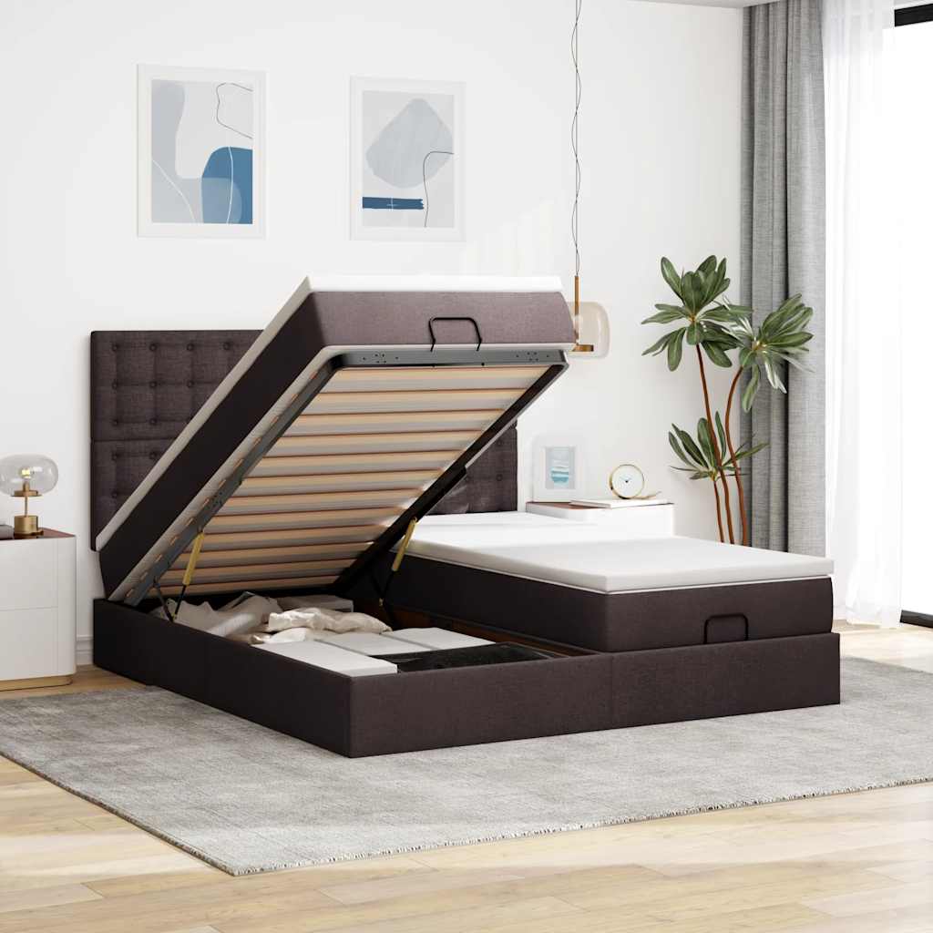 Ottoman bed met matrassen 180x200cm stof donkerbruin is nu te koop bij PeponiXL, paradijselijk wonen!