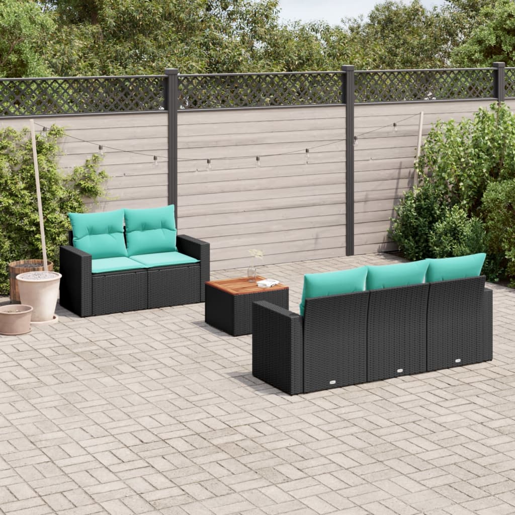 6-delige Loungeset met kussens poly rattan zwart is nu te koop bij PeponiXL, paradijselijk wonen!