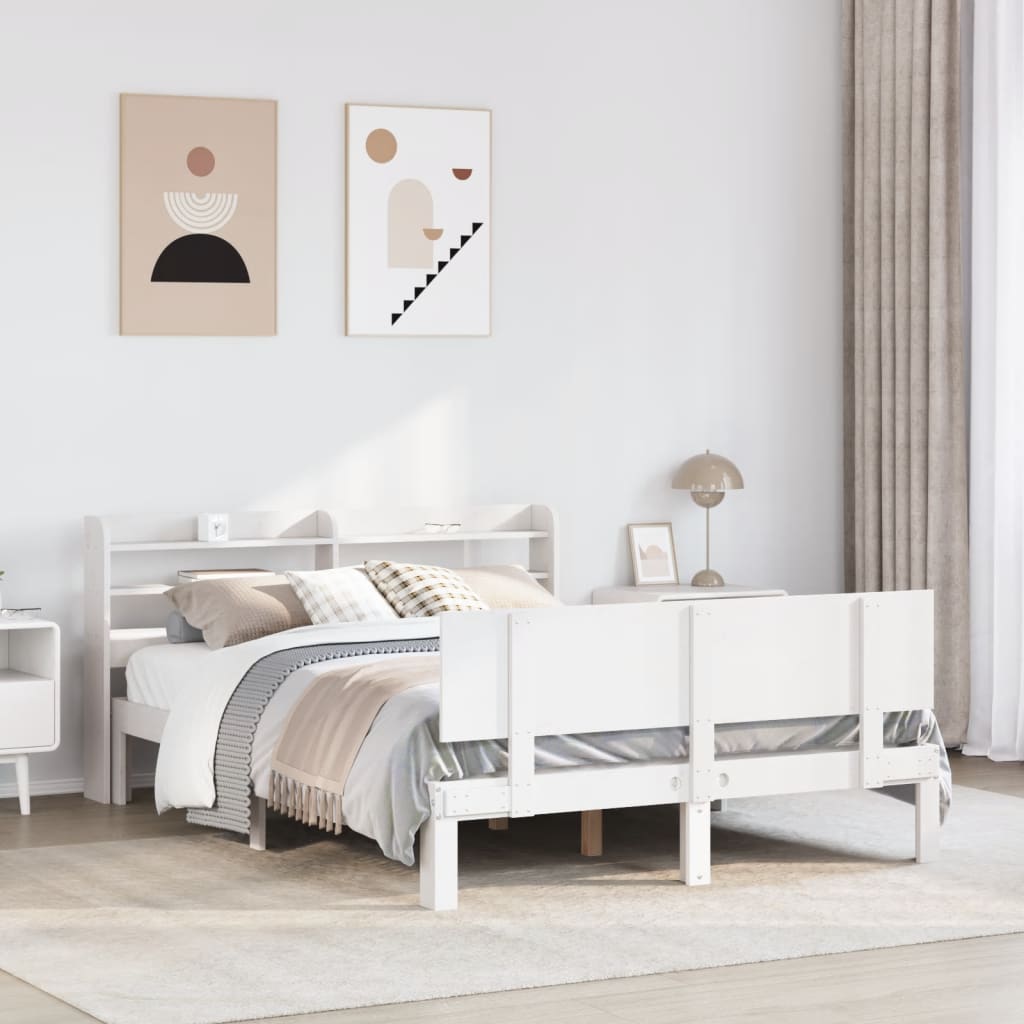 Bedframe met hoofdbord massief grenenhout wit 120x190 cm is nu te koop bij PeponiXL, paradijselijk wonen!