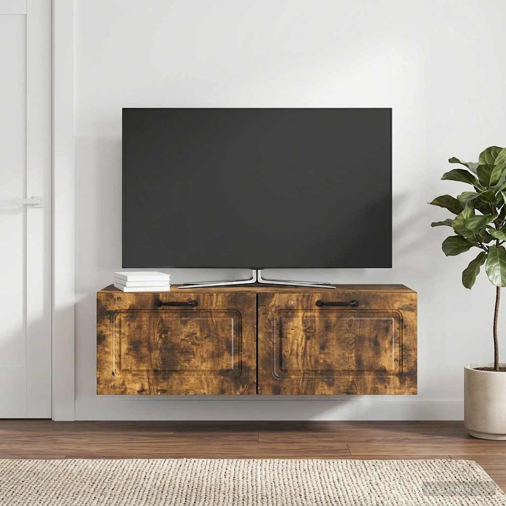 Wandbeugel TV-kast Gerookt eiken 98 x 31 x 30 cm Bewerkt hout is nu te koop bij PeponiXL, paradijselijk wonen!