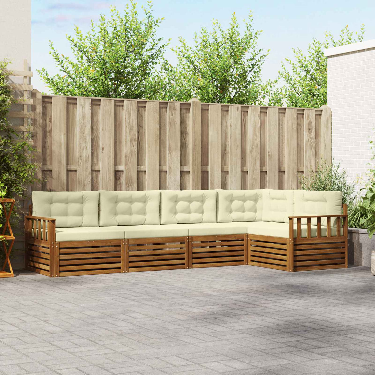 Buiten bankenset met kussen 5 pcs Natuurlijk en Crème is nu te koop bij PeponiXL, paradijselijk wonen!