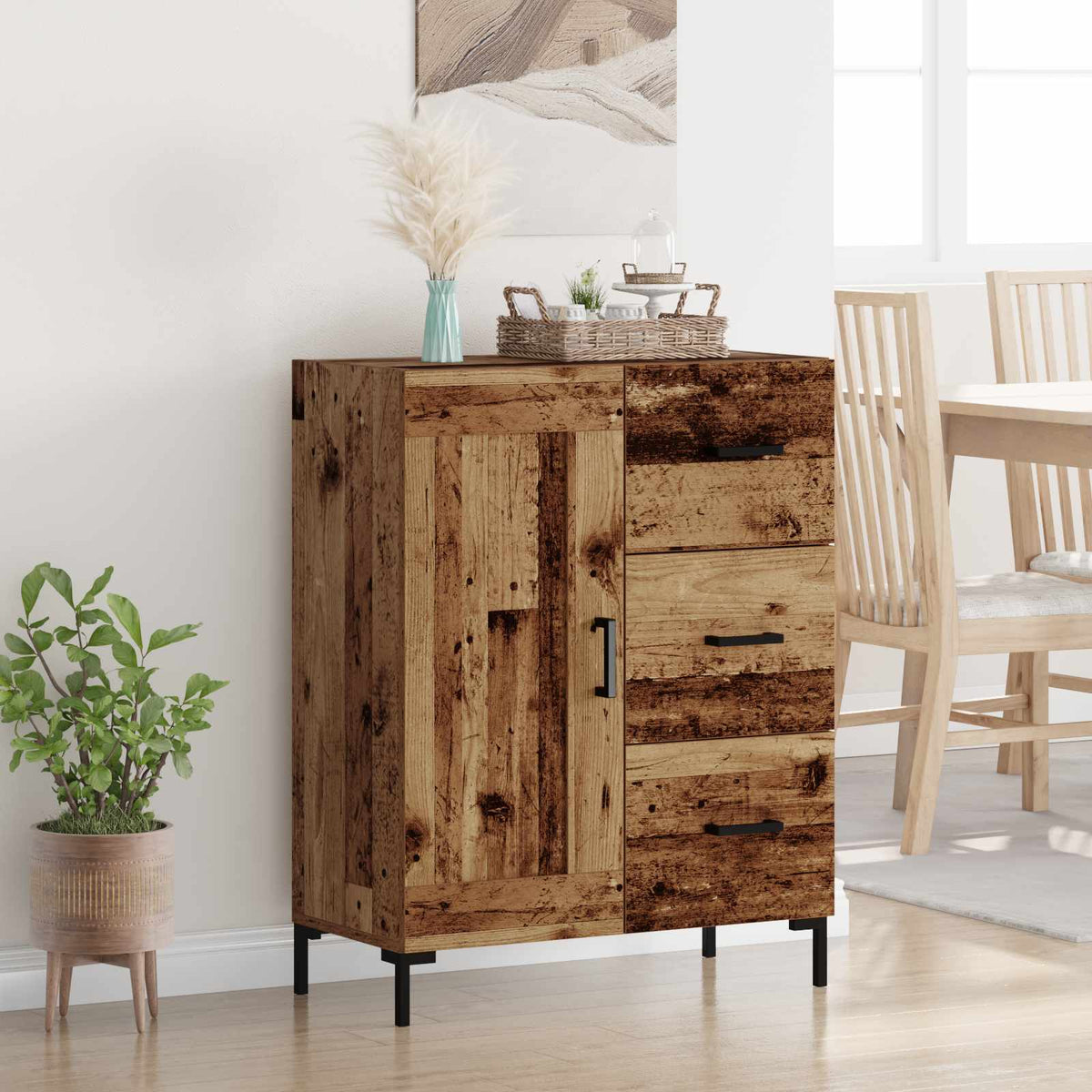 Dressoir met lade Oud hout 69.5 x 34 x 90 cm Bewerkt hout is nu te koop bij PeponiXL, paradijselijk wonen!
