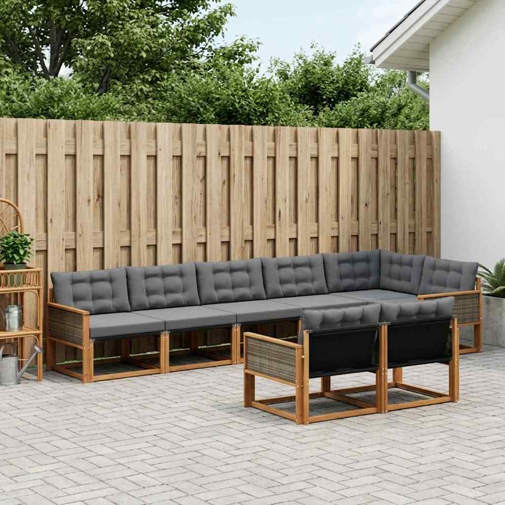 Buiten bankenset met kussen 8 pcs Naturel en Zwart is nu te koop bij PeponiXL, paradijselijk wonen!