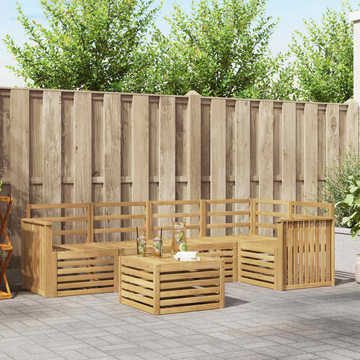 Buiten bankenset 6 pcs Wit 59 x 59 x 37 cm Massief Acaciahout is nu te koop bij PeponiXL, paradijselijk wonen!