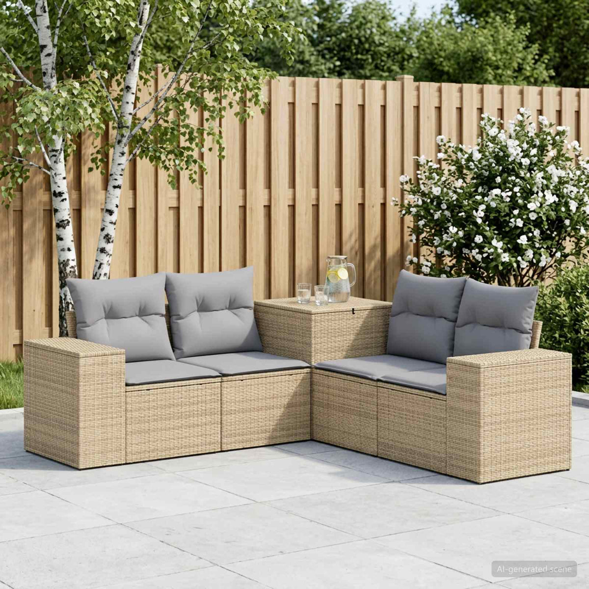 Bankstel 5 st Beige en Licht Grijs Poly Rattan en Staal is nu te koop bij PeponiXL, paradijselijk wonen!