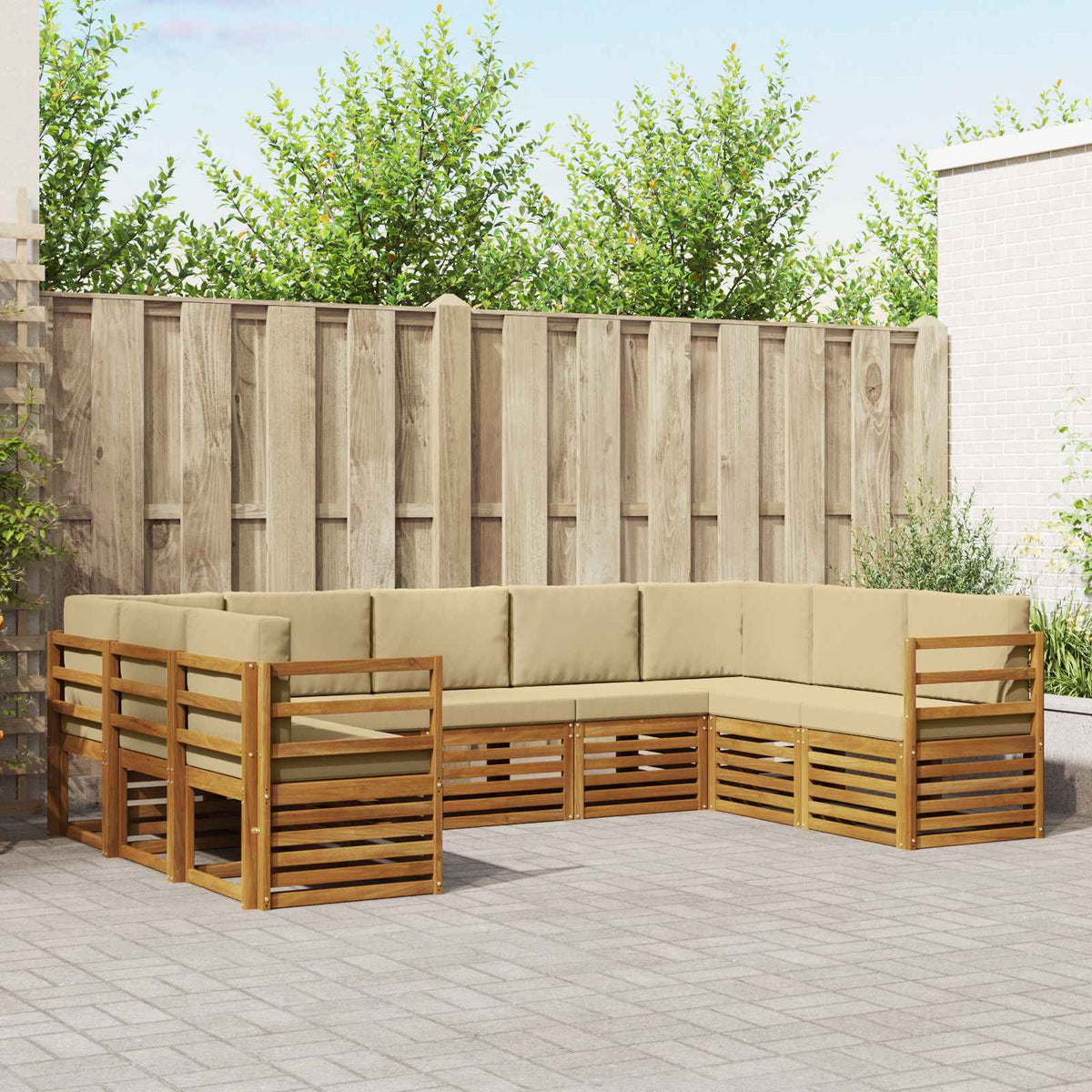 Hoekbank Set met kussen 9 pcs Natuurlijk en Beige is nu te koop bij PeponiXL, paradijselijk wonen!