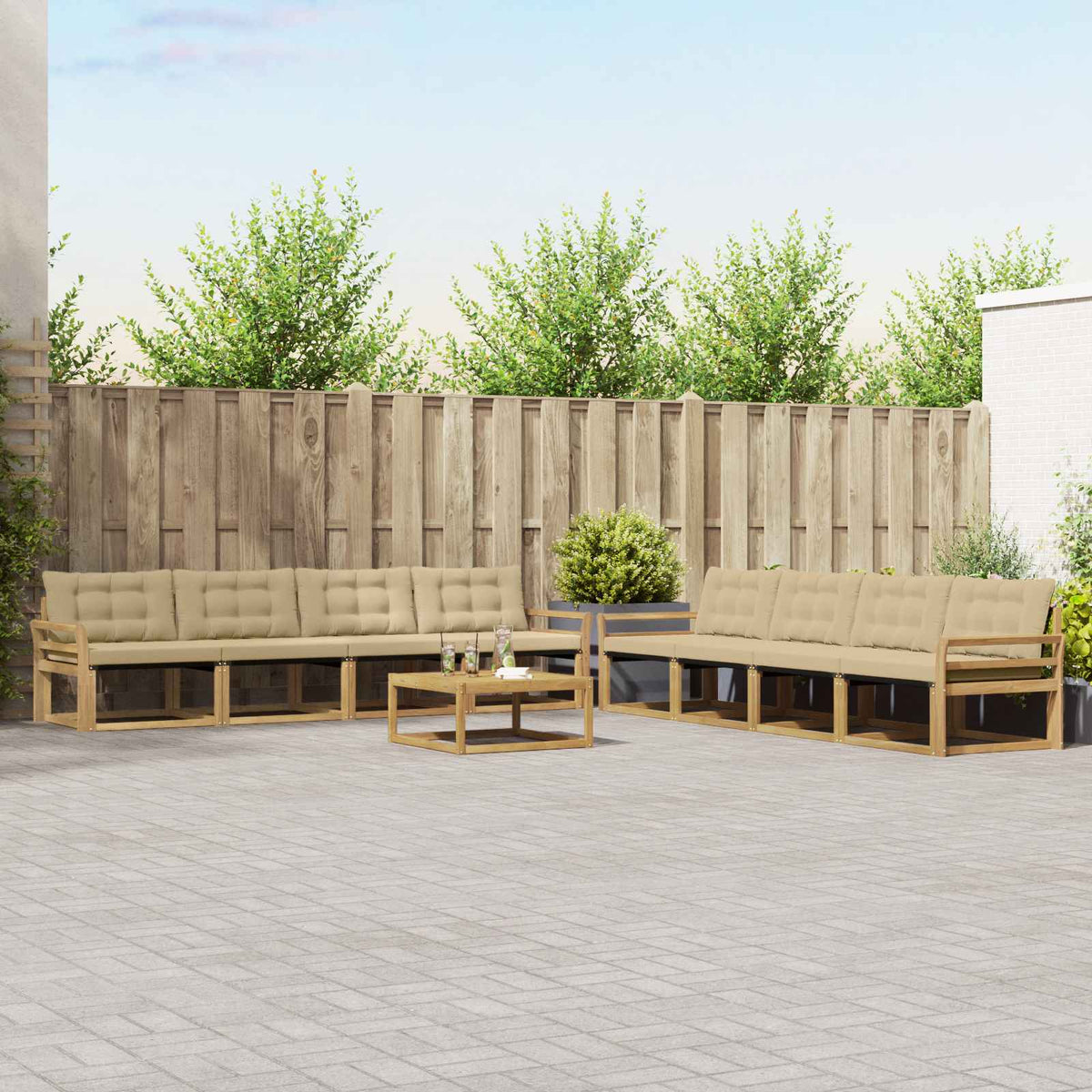 Buiten bankenset 9 pcs Wit en Beige 79 x 79 x 37 cm is nu te koop bij PeponiXL, paradijselijk wonen!