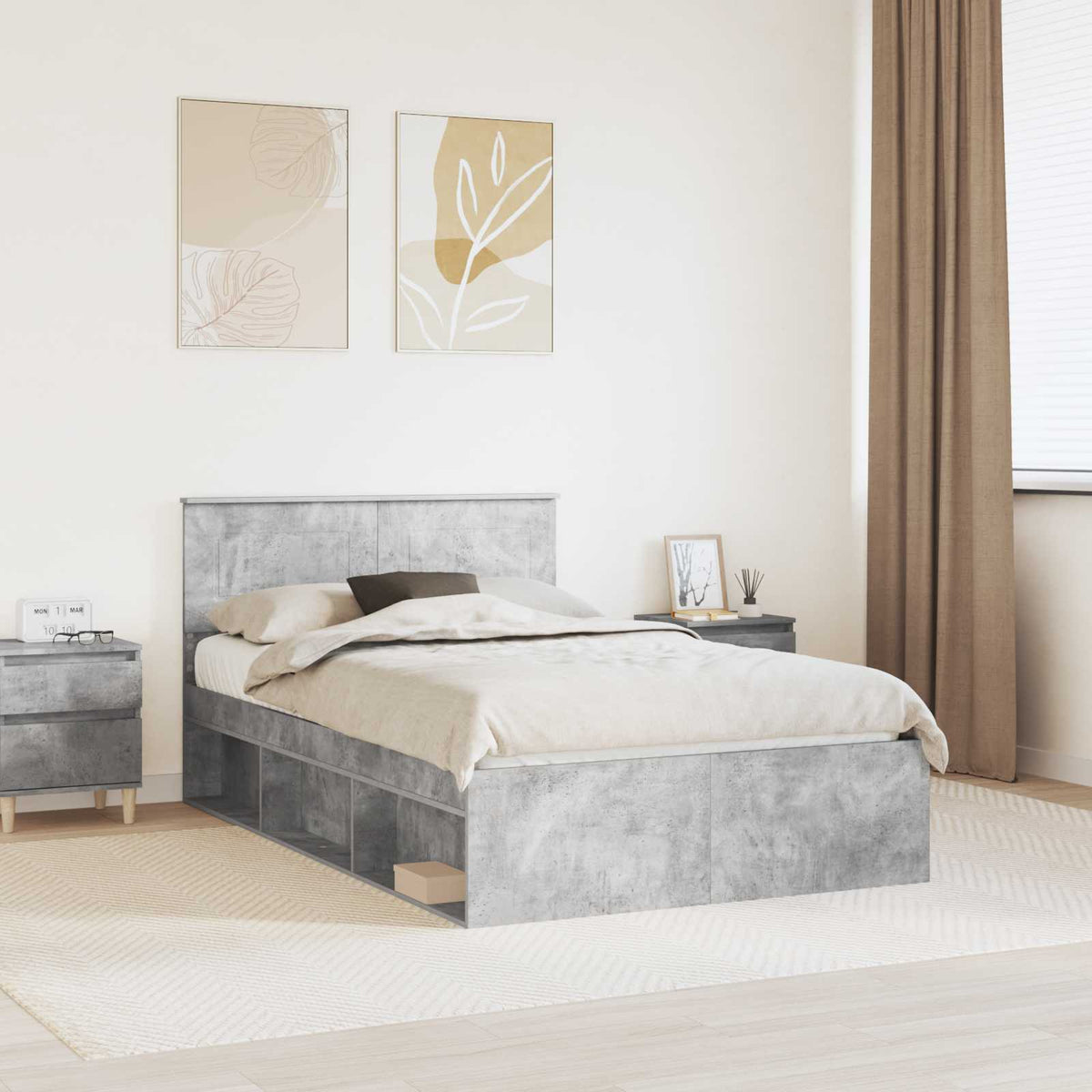Bedframe Concerte Grijs 135 x 190 cm Bewerkt hout is nu te koop bij PeponiXL, paradijselijk wonen!