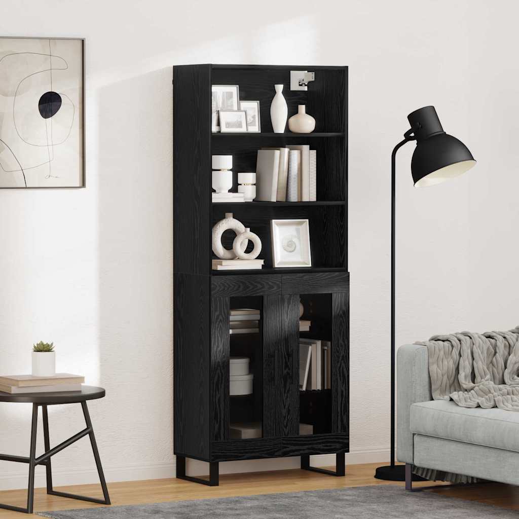 Hoge kast 2 pcs Zwart Eiken Bewerkt hout is nu te koop bij PeponiXL, paradijselijk wonen!