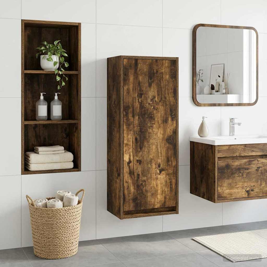 Wandgemonteerde wastafelmeubel Gerookt eiken 35 x 20 x 81 cm is nu te koop bij PeponiXL, paradijselijk wonen!