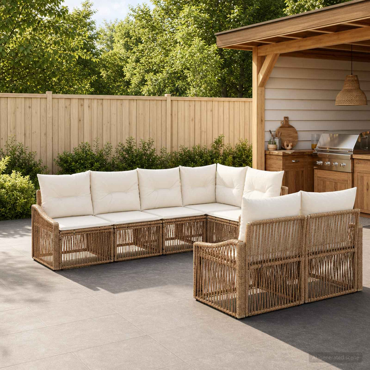 Tuinbankenset 7 st 7-Aantal zitplaatsen Beige poly rattan is nu te koop bij PeponiXL, paradijselijk wonen!
